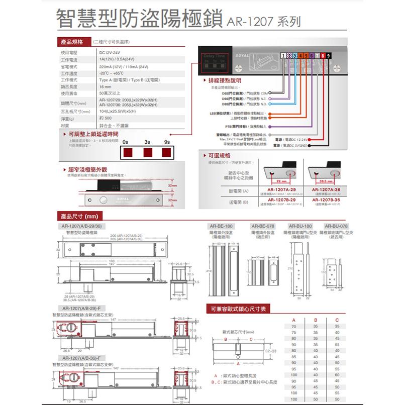 昌運監視器 SOYAL AR-1207B-29-F 埋入式陽極鎖 送電開 LED 含支架 不含歐式鎖芯-細節圖2