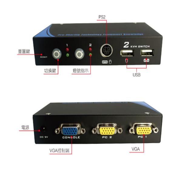 昌運監視器 CD-102C 2埠 雙介面電腦切換器 支援PS2及USB雙介面-細節圖2