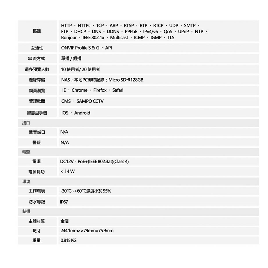 昌運監視器 SAMPO聲寶 VK-TWIP4231FWTZ H.265 4MP 星光級 電控變焦 紅外線 IP 攝影機-細節圖4