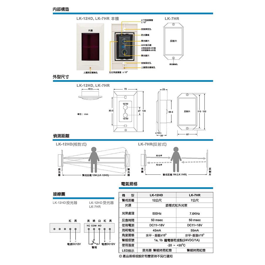 昌運監視器 Garrison LK-12HD 埋入型 雙軌相對式紅外線偵測器 警戒距離12M-細節圖3