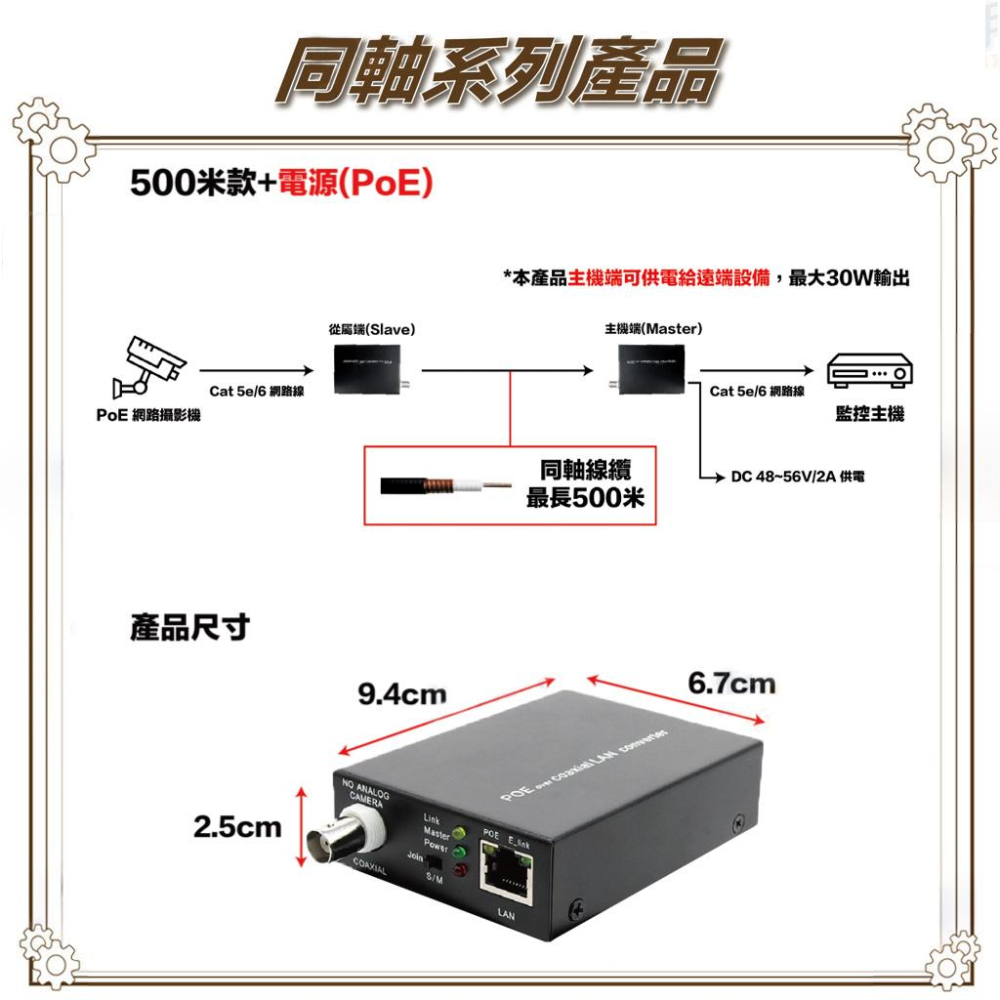 昌運監視器 HBS-EOC101-P 網路+電源(PoE)轉同軸線傳輸延長器 500米 一對-細節圖4