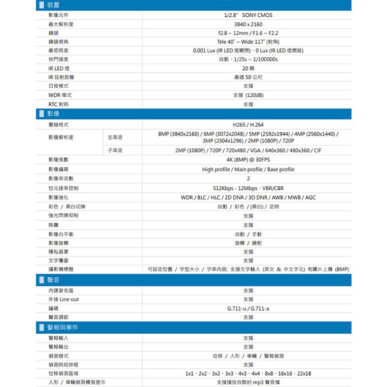 昌運監視器 AVTECH陞泰 DGM8549SVAT 800萬 變焦紅外線槍型網路攝影機 內建麥克風-細節圖3