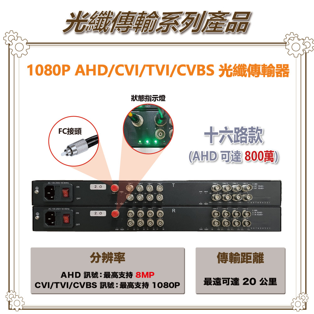 昌運監視器 HD-FS21601 16路1080P 同軸光纖傳輸器 光電轉換器 一對-細節圖7