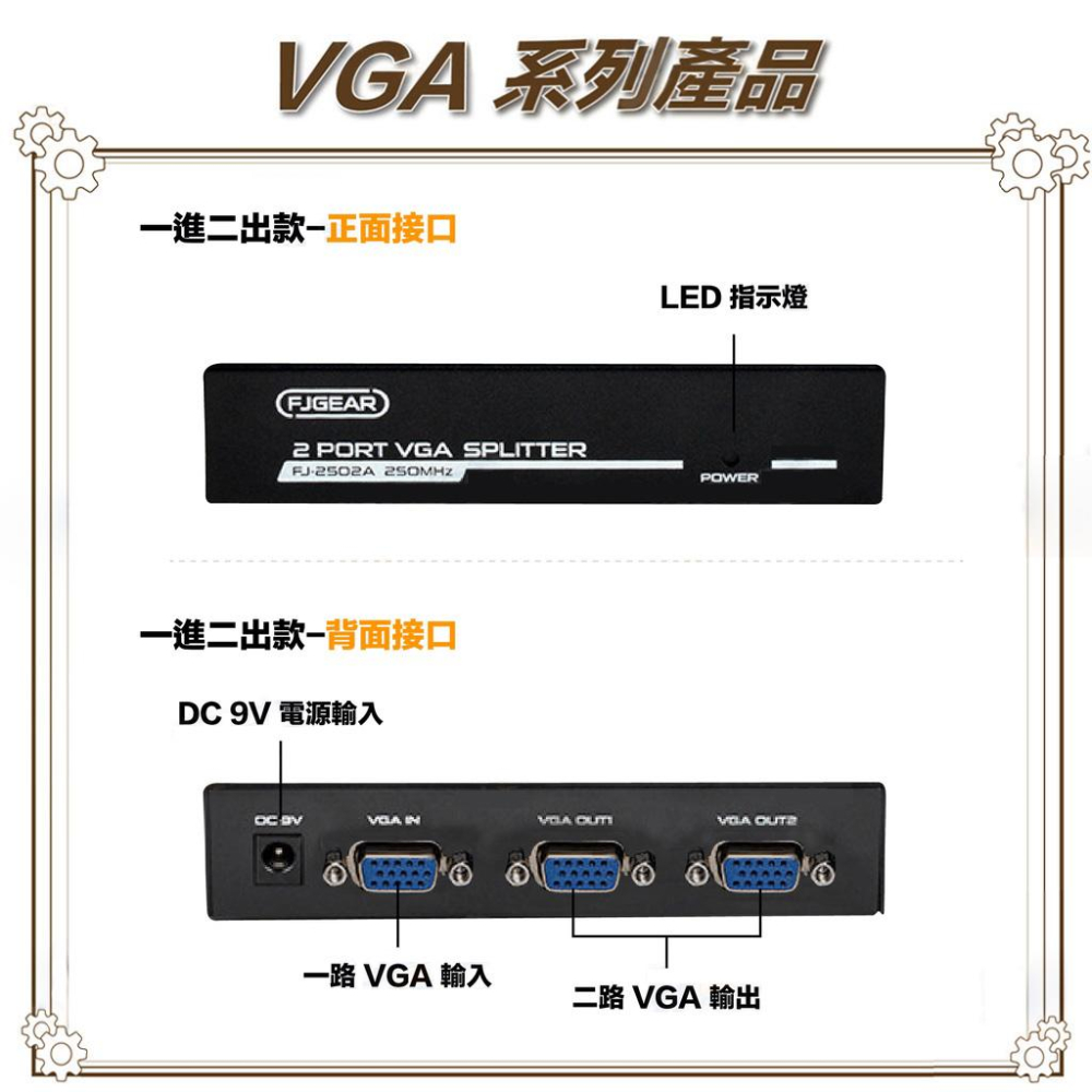 昌運監視器 VGA-102SP VGA 一進二出 分配器 1組VGA訊號轉換成2組同時輸出-細節圖3