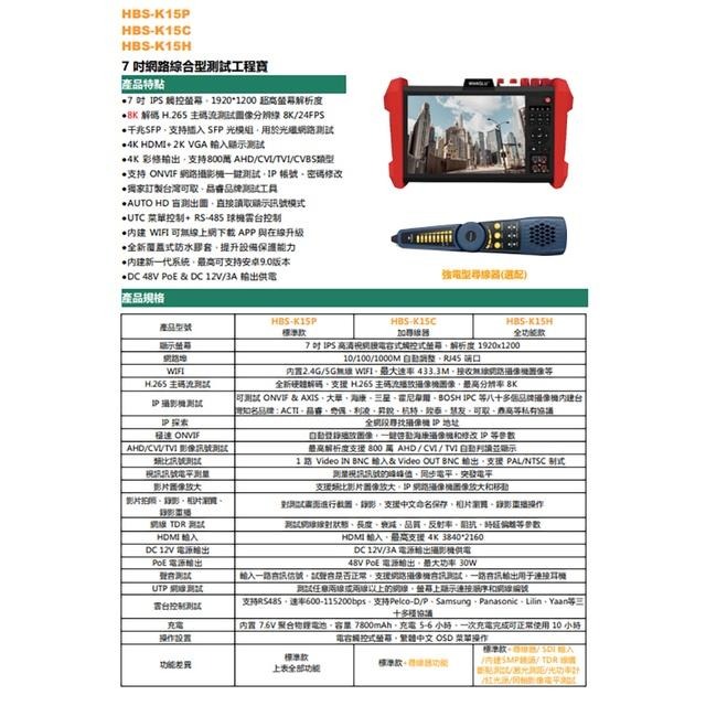 昌運監視器 HBS-K15H 7吋 800萬 觸控式 全功能版 工程寶 監視器測試 工程測試-細節圖3