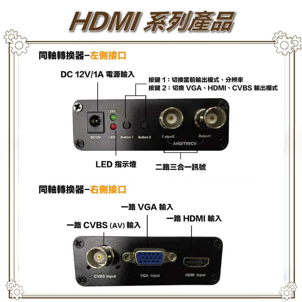 昌運監視器 HD-VH303ACT VGA/HDMI/AV CVBS 轉 AHD/CVI/TVI 轉換器-細節圖3