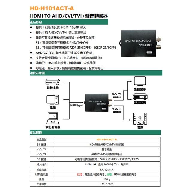 昌運監視器 HD-H101ACT-A HDMI TO AHD CVI TVI + 聲音轉換器-細節圖6