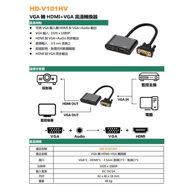 昌運監視器 HD-V101HV VGA 轉 HDMI+VGA 高清轉換器-細節圖5