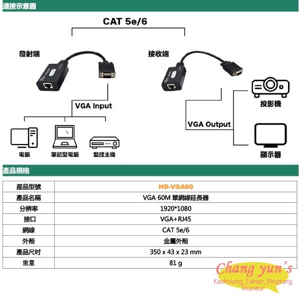 昌運監視器 HD-VGA60 60米VGA網路延長器 免電源-細節圖5