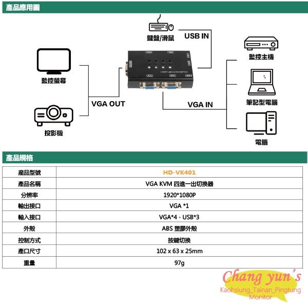 昌運監視器 HD-VK401 四進一出 VGA KVM切換器-細節圖5