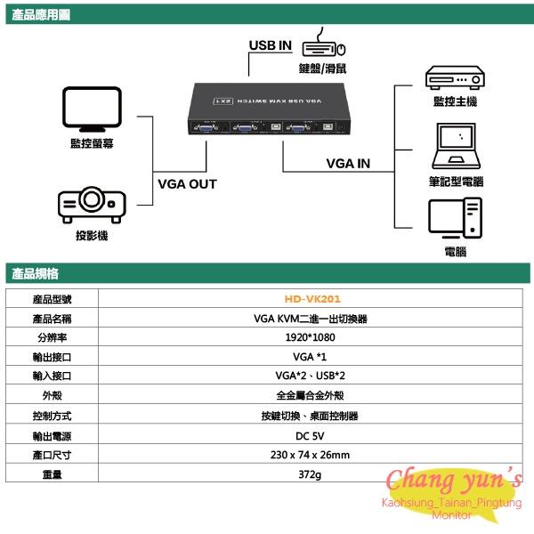 昌運監視器 HD-VK201 二進一出 VGA KVM切換器-細節圖5