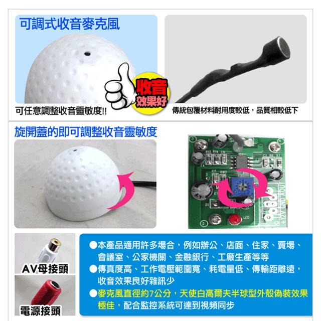 昌運監視器 偽裝高爾夫球型 監視器麥克風 可調式新型收音器 可調式高爾夫球型麥克風 監控範圍約18坪-細節圖3