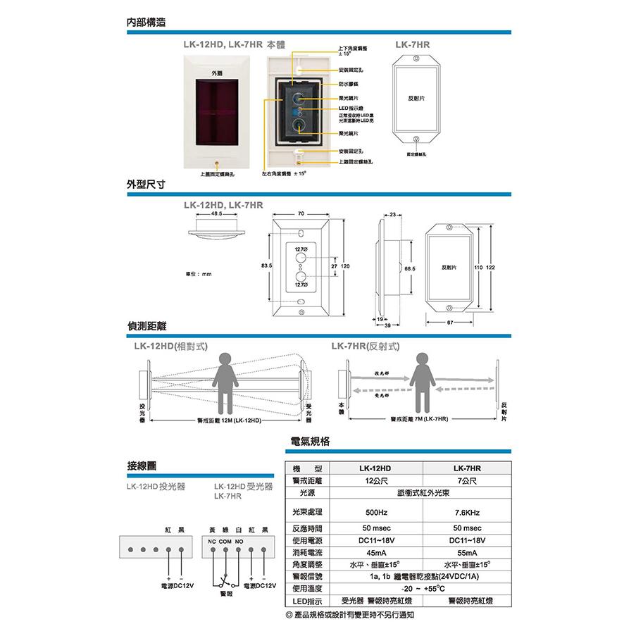 昌運監視器 Garrison LK-7HR 埋入型 反射式紅外線偵測器 偵測範圍7M-細節圖3
