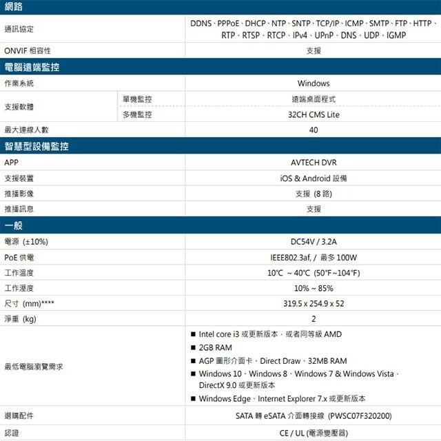 昌運監視器送2TB AVTECH陞泰組合 可混搭 DGH1107BX-U1+DGM5103GCAT 5MP槍型攝影機*4-細節圖3