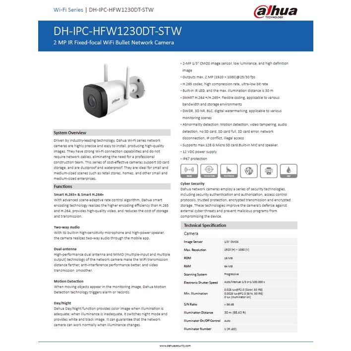 昌運監視器 大華 DH-IPC-HFW1230DT-STW 2MP紅外線網路攝影機(HFW1339DTK1-SW-PV)-細節圖2