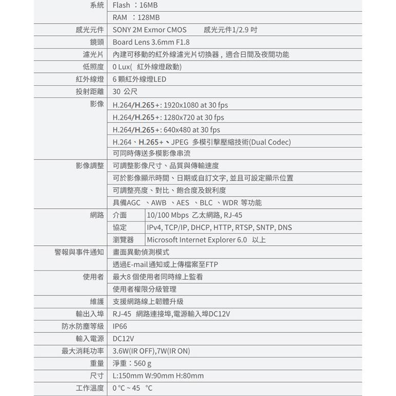 昌運監視器 VACRON VIG-US732A 200萬 戶外管型紅外線網路攝影機 紅外線30M 具POE 請來電洽詢-細節圖2
