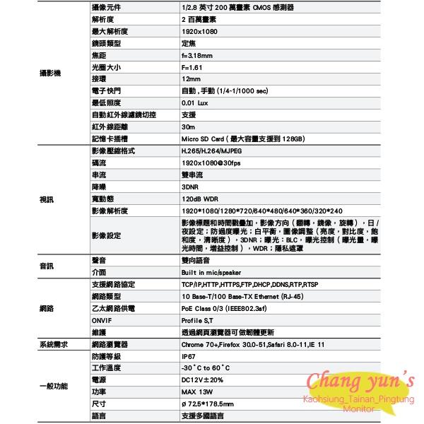 昌運監視器 可取IPcam套餐 IVR-0861UC-1 + IPW-BL2111-L 2百萬網路攝影機*5-細節圖2