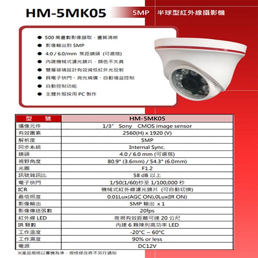 昌運監視器 送1TB環名監視器組合HM-NT45L 4路錄影主機+HM-5MK05 500萬 攝影機*4-細節圖2