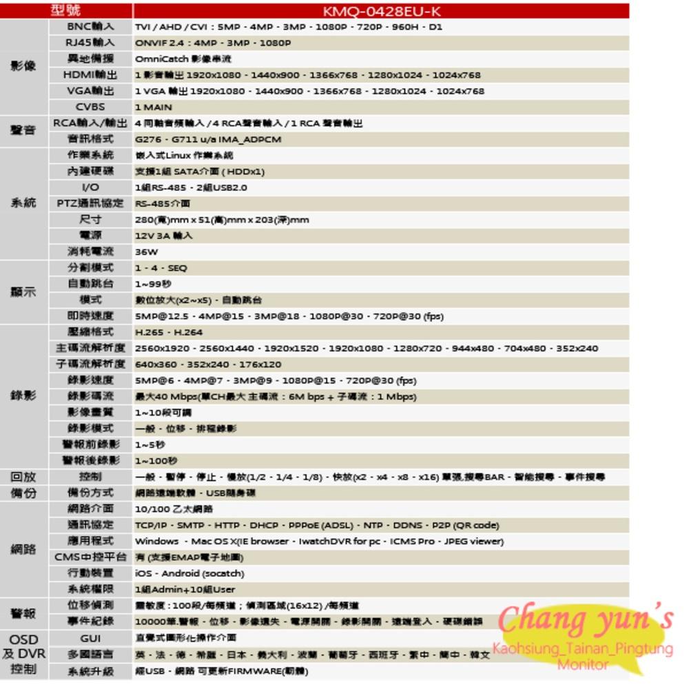 昌運監視器 限時優惠可取監視器組合 KMQ-0428EU-K主機 IT-BL5168-TW 同軸音頻攝影機-細節圖3