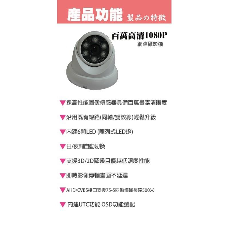 昌運監視器 攝影機 AHD 1080P_ 2M CMOS_半球型紅外線_200萬畫素 監視器-細節圖6