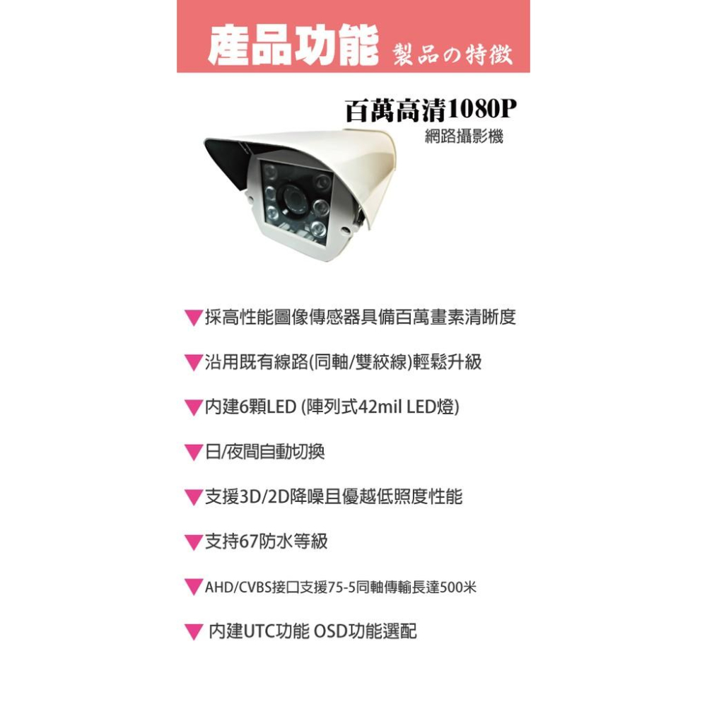昌運監視器 攝影機  AHD1080P_2M CMOS_防護罩戶外型紅外線 SONY晶片 200萬畫素 監視器-細節圖6