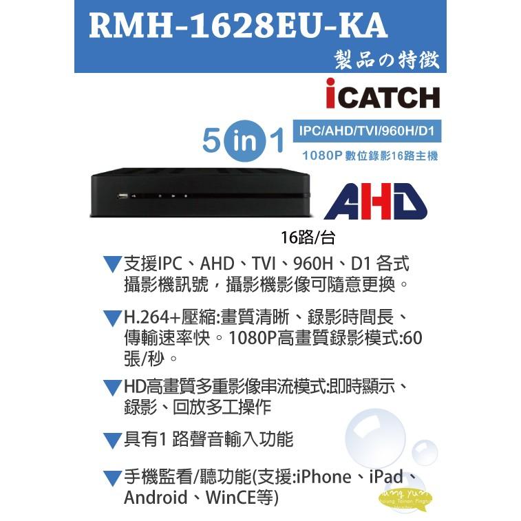昌運監視器 RMH-1628EU-KA 1080P AHD 16ch 支援AHD.TVI.960H.D1.IPC 攝影機-細節圖3