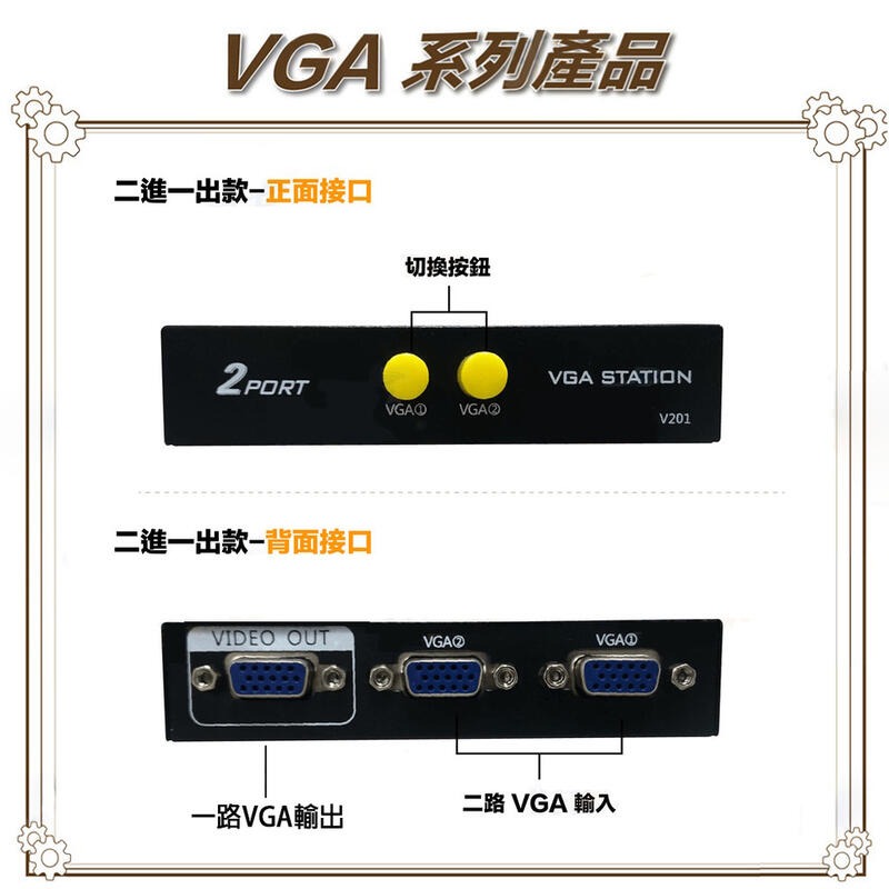 昌運監視器 2 PORT 電腦螢幕 切換器 2進1出 2口 VGA 按鍵切換 分享器-細節圖2