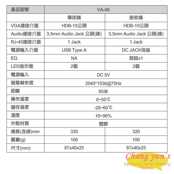 昌運監視器 VA-06 VGA+AUDIO 影音訊號 延長器 最遠65公尺 螢幕訊號 延長設備-細節圖3