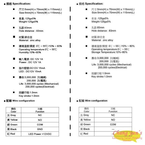 昌運監視器 鋅合金面板 門禁開關 開門按鈕 緊急按鈕 NO 常開-細節圖2