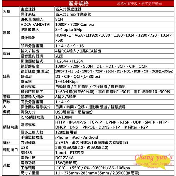 昌運監視器 DHI-XVR5208A H.264 8路全方位錄影機五合一XVR 大華dahua 主機-細節圖2