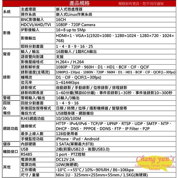 昌運監視器 DHI-XVR5116HE H.264 16路全方位錄影機五合一XVR 大華dahua 主機-細節圖2