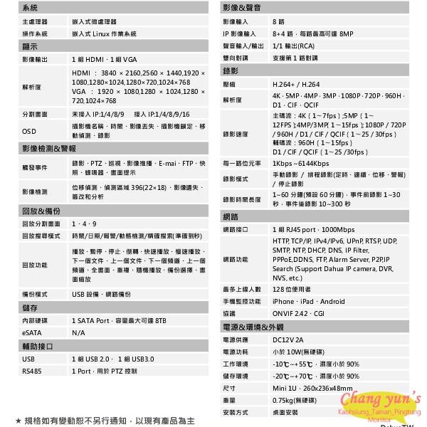 昌運監視器 DHI-XVR5108HS-4KL H.264 8路全方位錄影機五合一XVR 大華dahua-細節圖2