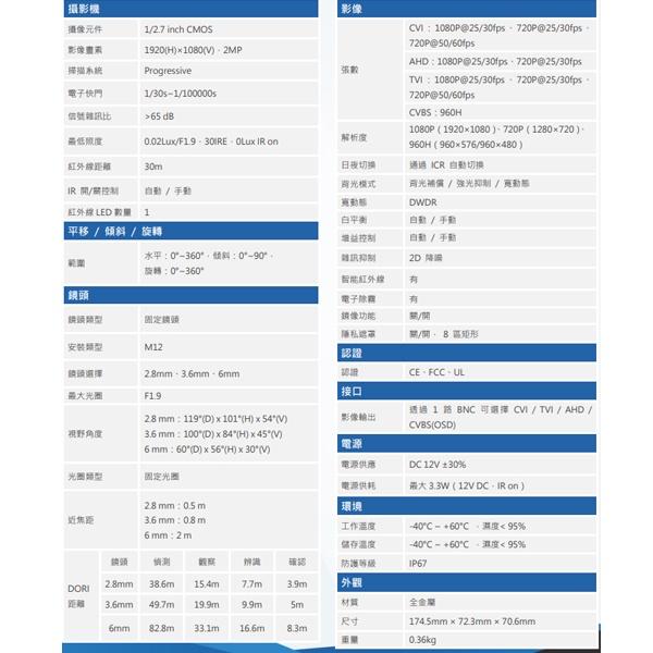 昌運監視器 大華監視器套餐DH-XVR5116HS-I3 16路主機+DH-HAC-HFW1200TN 200萬鏡頭*9-細節圖2