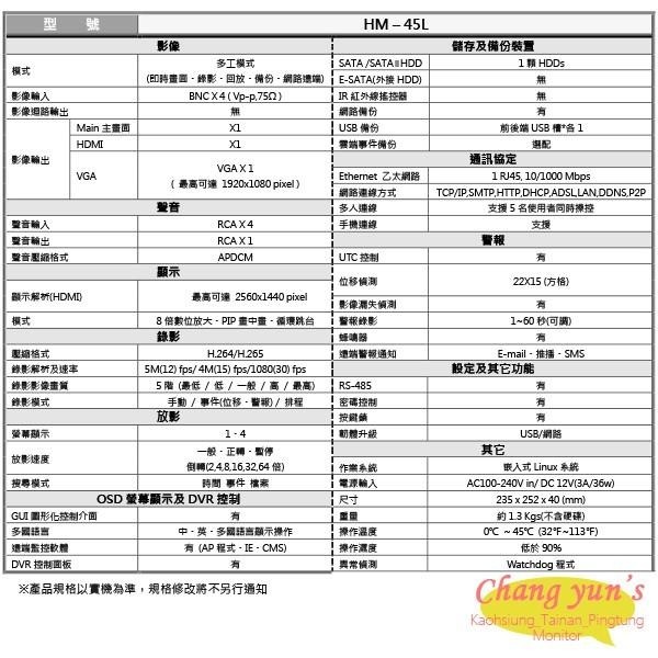 昌運監視器 環名 HM-45L 4路錄影主機 DVR-細節圖2