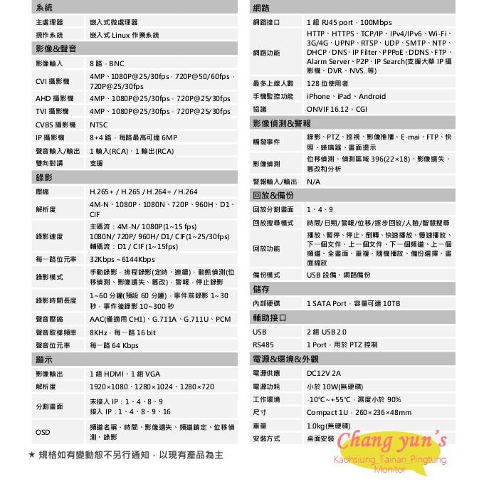 昌運監視器 DH-XVR5108HS-X H.265 8路智慧型五合一XVR 大華dahua 監視器主機-細節圖2