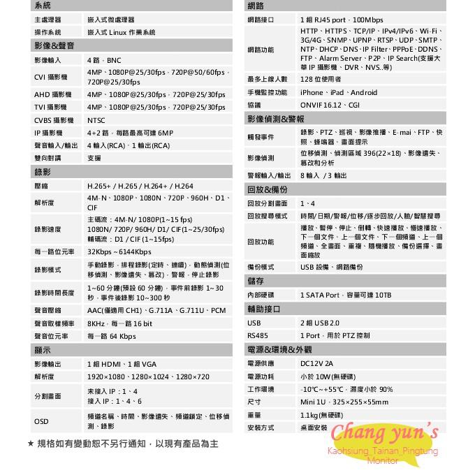 昌運監視器 DH-XVR5104HE-X H.265 4路智慧型五合一XVR 大華dahua 監視器主機-細節圖2