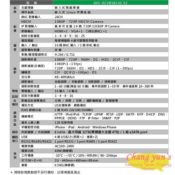 昌運監視器 DHI-HCVR5824S-S2 H.264 16路DVR 大華dahua 監視器主機-細節圖2