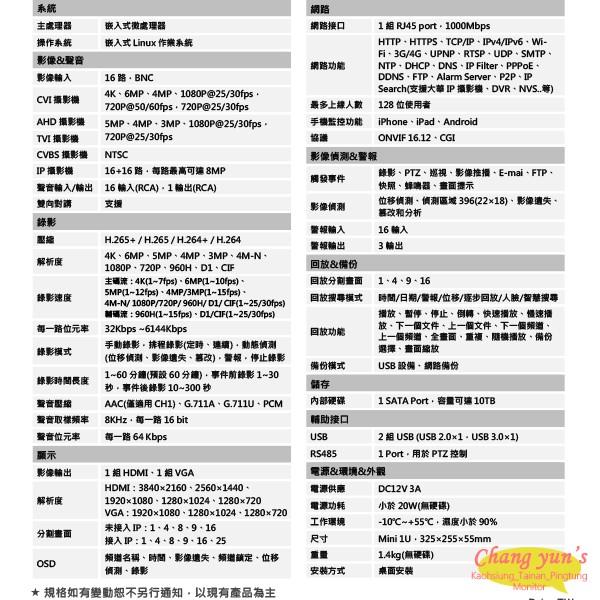 昌運監視器 DH-XVR7116HE-4KL-X H.265 16路五合一XVR 大華dahua 監視器主機-細節圖2