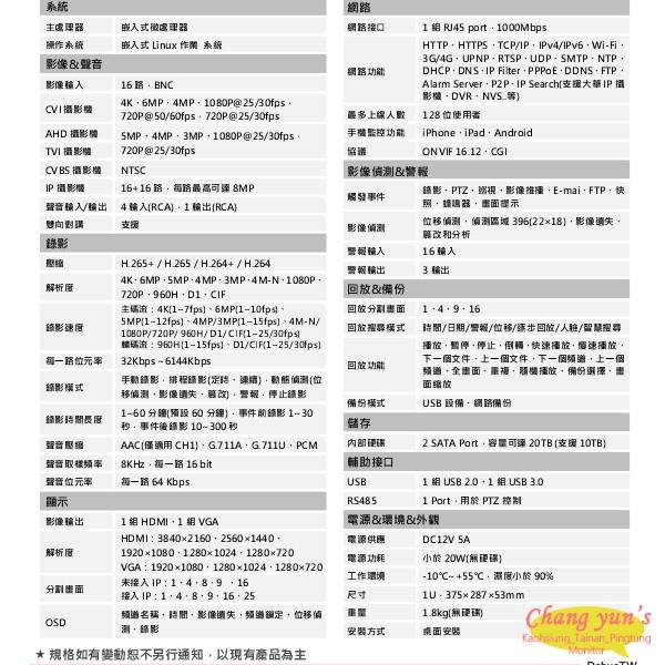 昌運監視器 DH-XVR7216A-4KL-X H.265 16路五合一XVR 大華dahua 監視器主機-細節圖2