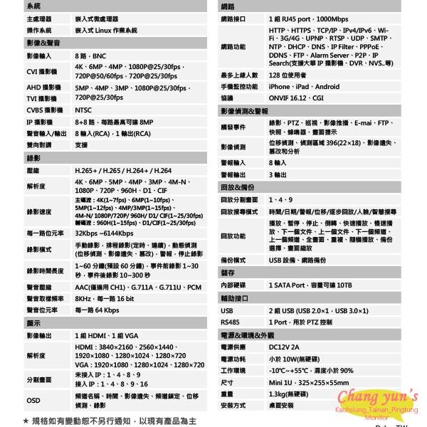 昌運監視器 DH-XVR7108HE-4KL-X H.265 8路五合一XVR 大華dahua 監視器主機-細節圖2