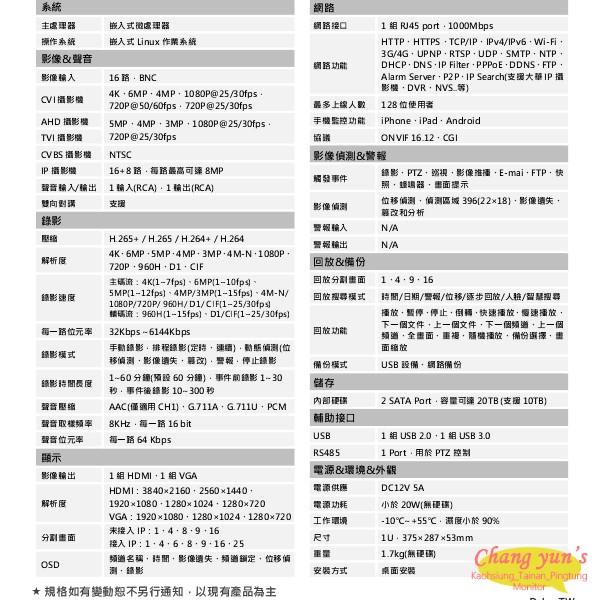 昌運監視器 DH-XVR5216AN-4KL-X H.265 16路五合一XVR 大華dahua 監視器主機-細節圖2