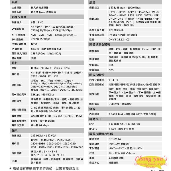 昌運監視器 DH-XVR5208AN-4KL-X H.265 8路五合一XVR 大華dahua 監視器主機-細節圖2
