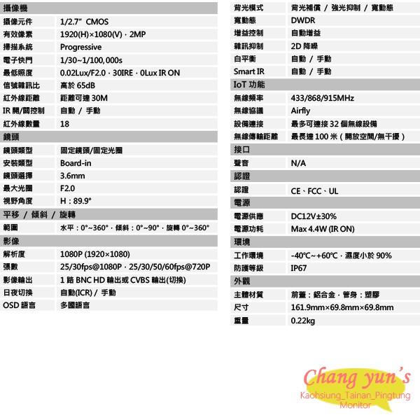 昌運監視器 DH-HAC-LC1200SLN-W IoT 1080P HDCVI Gateway攝影機 大華-細節圖2