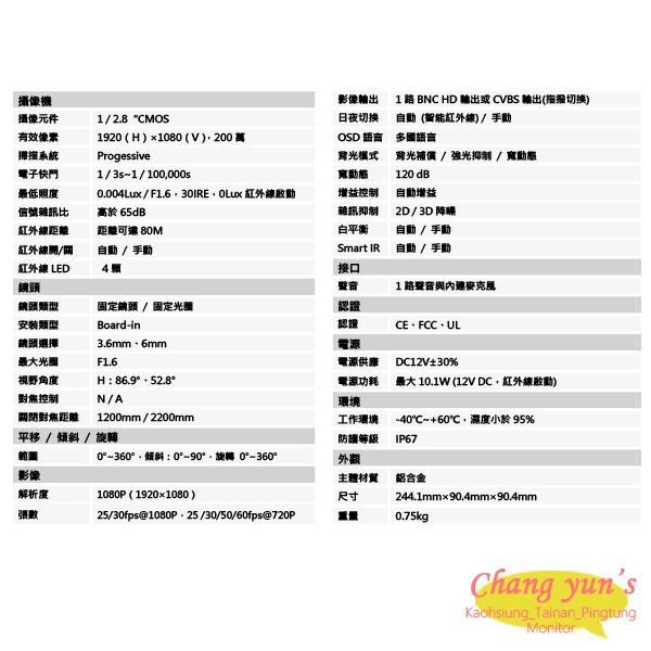 昌運監視器 DH-HAC-HFW2241TN-I8-A 專業型1080P HDCVI星光級紅外線攝影機 大華-細節圖2