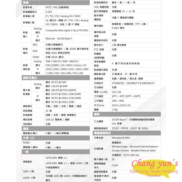 昌運監視器 聲寶16路監控錄影主機 DR-TWEX3-16 H.265 5MP 台灣製造-細節圖2