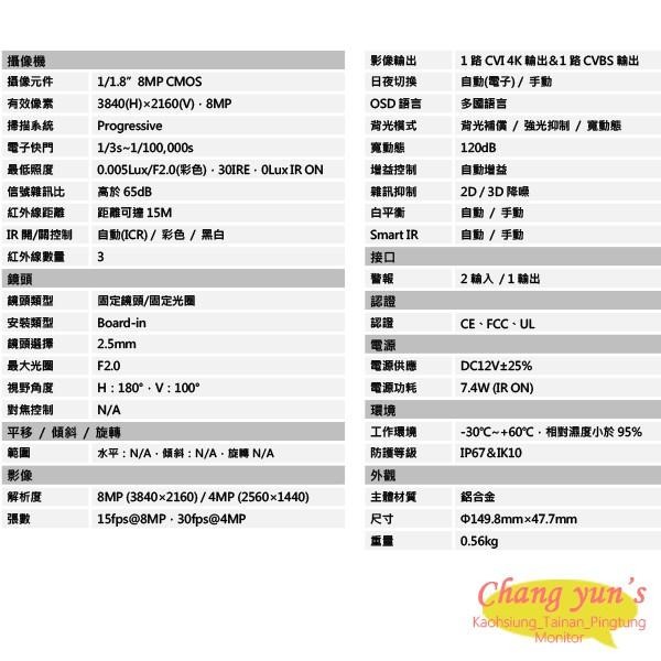 昌運監視器 DH-HAC-EBW3802N 全景 8百萬畫素 HDCVI 紅外線攝影機 大華dahua 請來電洽詢-細節圖2