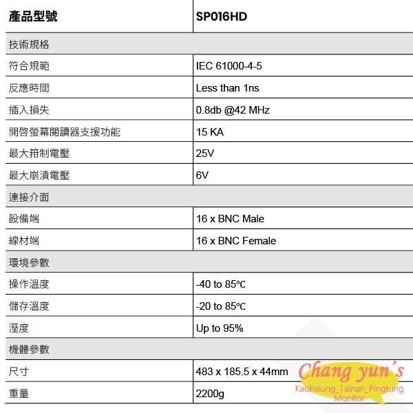 昌運監視器 SP016HD 16埠 高清影像避雷器 BNC頭 突波保護器 防雷擊 避雷設備-細節圖2