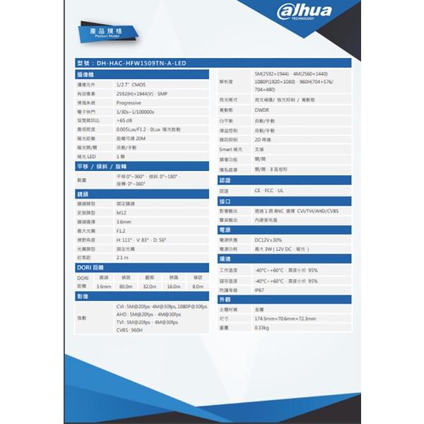 昌運監視器 DH-HAC-HFW1509TN-A-LED 大華dahua 全彩500萬聲音白光槍型攝影機-細節圖2