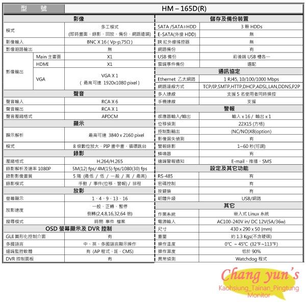 昌運監視器 HM-165D(R) 8組繼電器三硬碟 16路環名HME數位錄影主機DVR-細節圖2