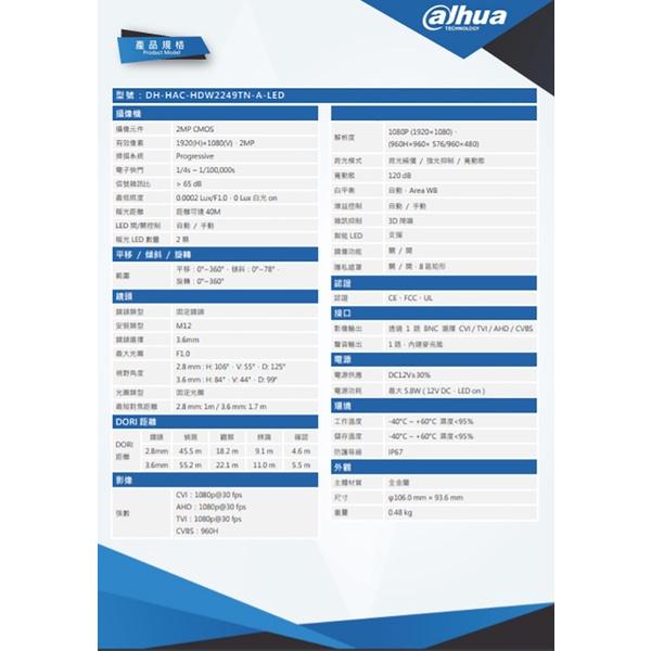 昌運監視器 DH-HAC-HDW2249TN-A-LED 大華dahua 全彩200萬聲音智慧暖光半球型攝影-細節圖2